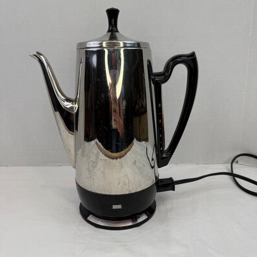 Vintage General Electric 10 Cup Chrome Electric Coffee Percolator GE Pot Retro